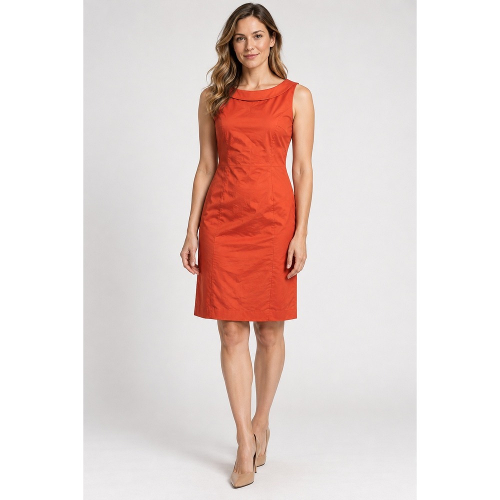 Tahari Sleeveless Sheath Dress Womens 8 Orange Roll Collar Professional Classic